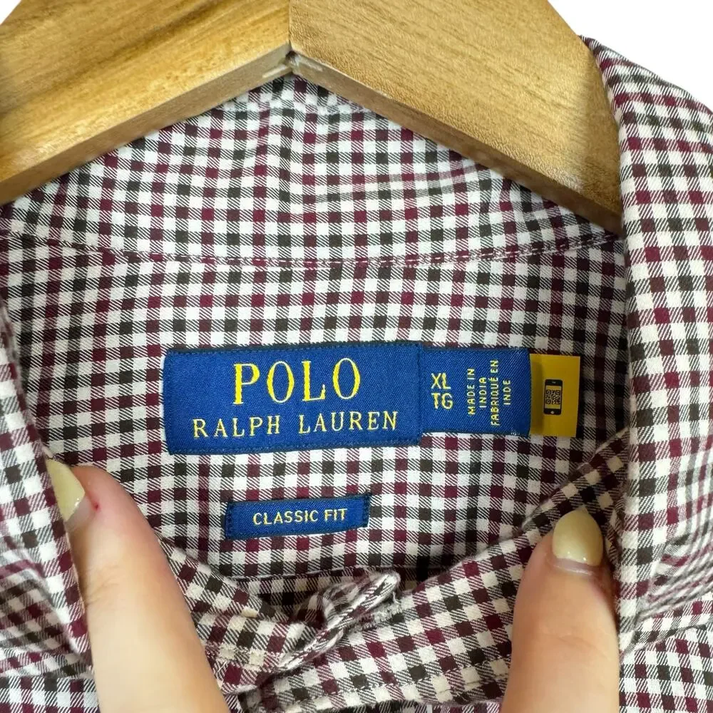 Polo Ralph Lauren NWT Classic Fit Maroon & Brown Checkered Long Sleeve Shirt